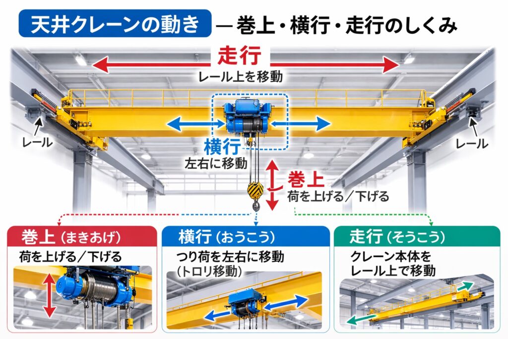 クレーンの巻上・横行・走行