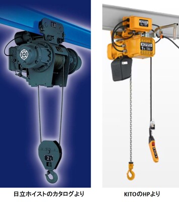 ワイヤー式とチェーン式のホイスト例